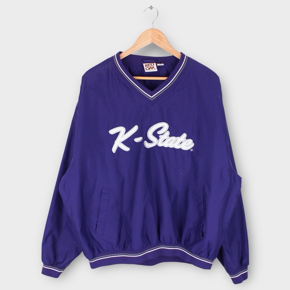 Vintage Kansas State Wildcats K-State Pullover Jacket Purple Red‎ Oak XL